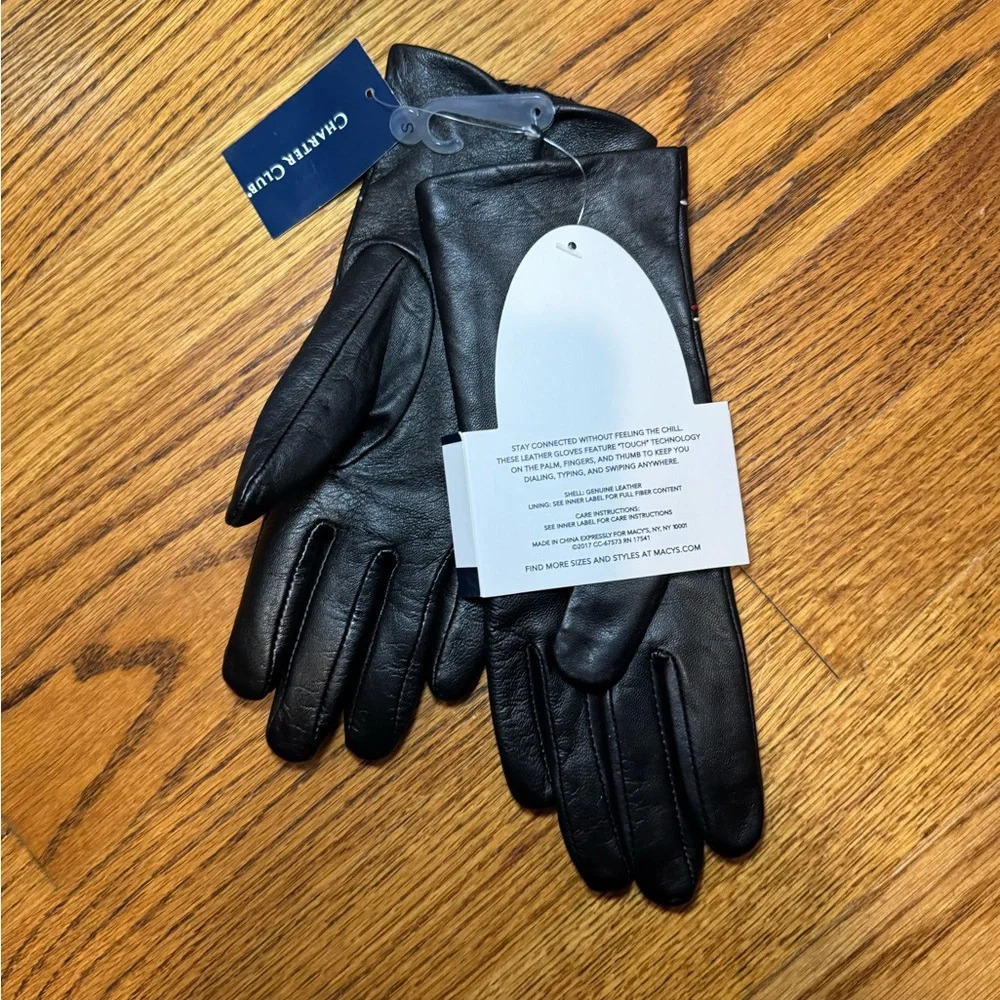 NWT Charter Club Women’s Topstitch Black Leather Gloves Stocking‎ Stuffer Gift